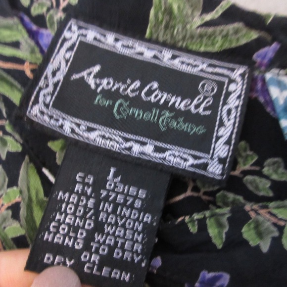 Vintage April Cornell Dress Large Black Purple Floral Cottage Grunge Prairie Y2K - Picture 10 of 11